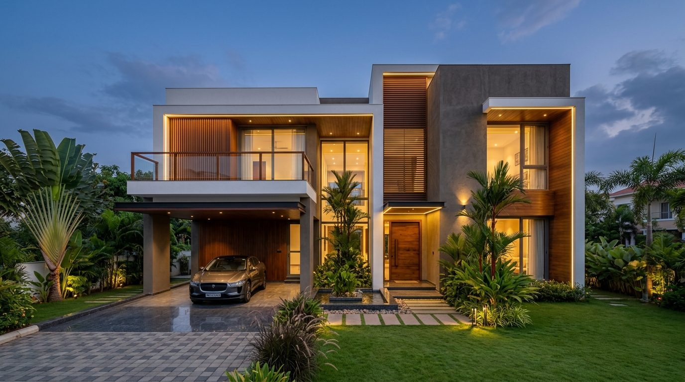 Modern contemporary residential villa built with quality architectural construction